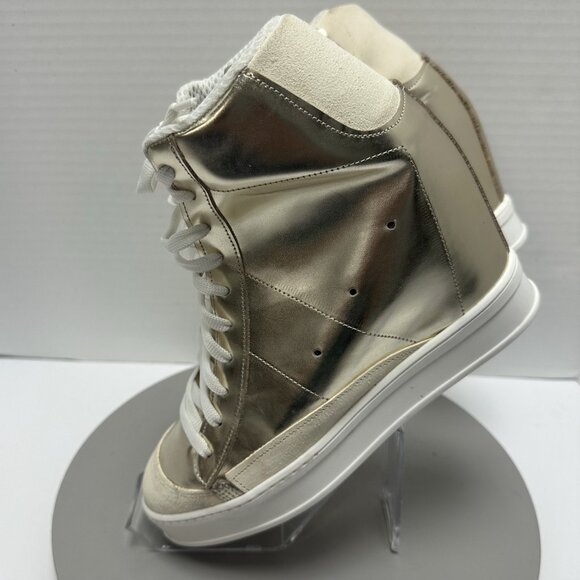 Cynthia Richard Fearless Gold Metallic Wedge Sneakers 39 /8 Leather Unisex Y2K - Picture 2 of 10